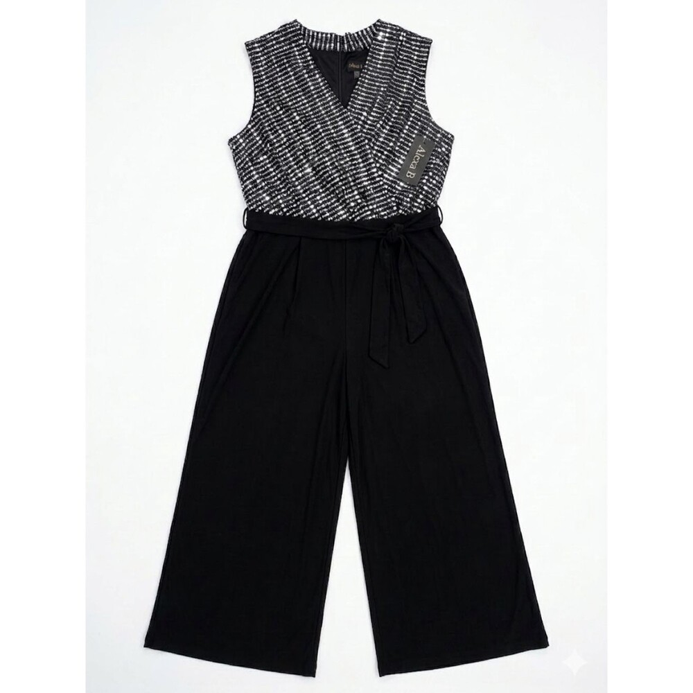 Alexa B Women's Sequin  Sleeveless Wrap Jumpsuit  Wide Legs New Size 18W